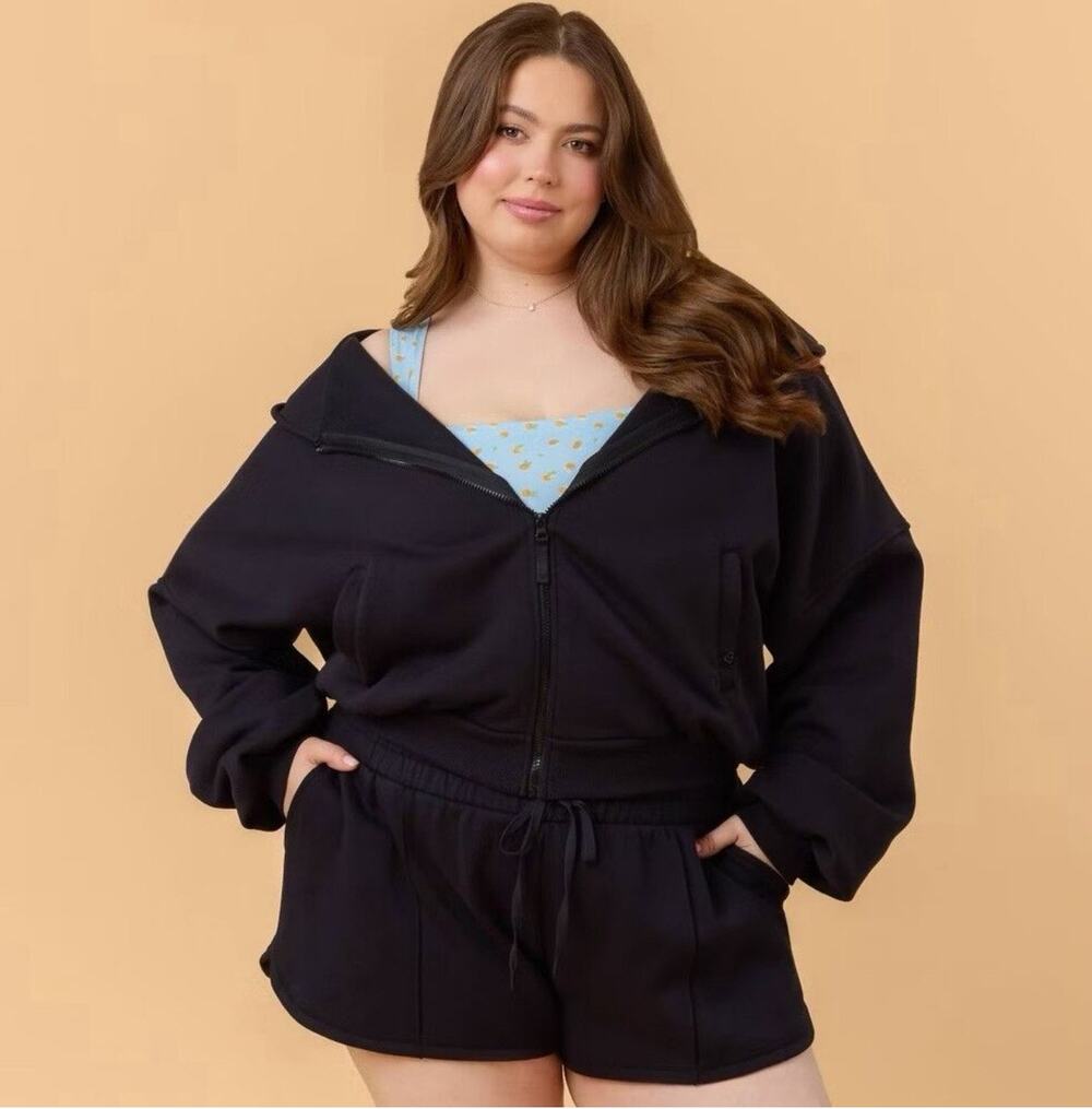 NWT Blogilates Marshmallow Hoodie Jacket Full Zip Black Gym Athletic Lounge 1X